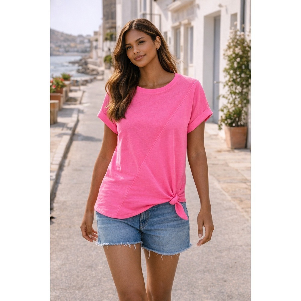 Pilcro Hot Pink Short Sleeve Knot Tee